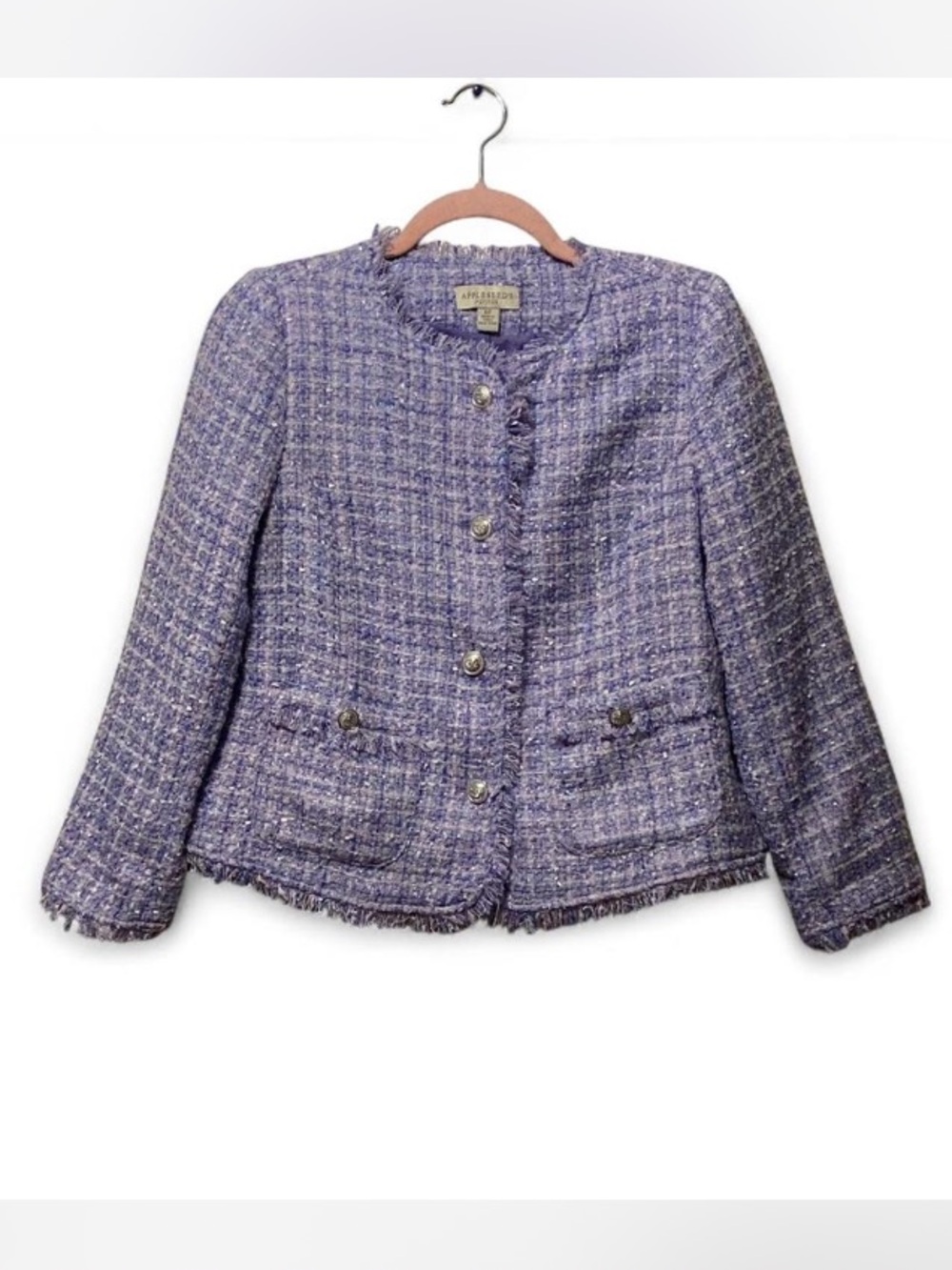 Appleseed’s Lavender Tweed Frayed Hem Jacket